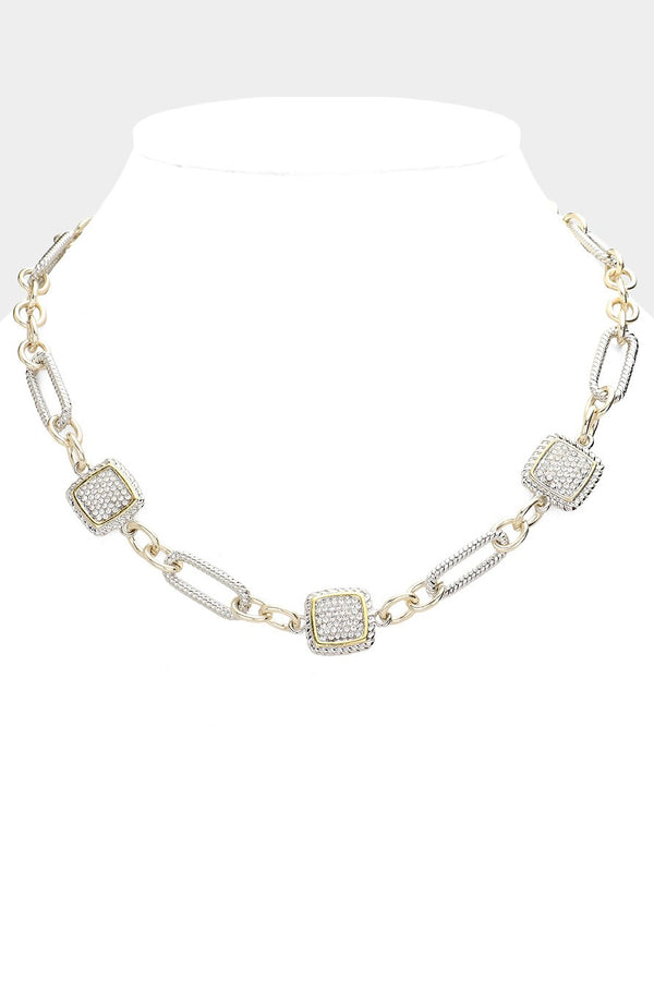 Rhinestone Triple Square Accented Toggle Necklace