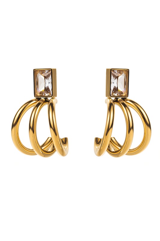 Gold Plated Clear Zirconia Claw-Shaped Hoop Earrings