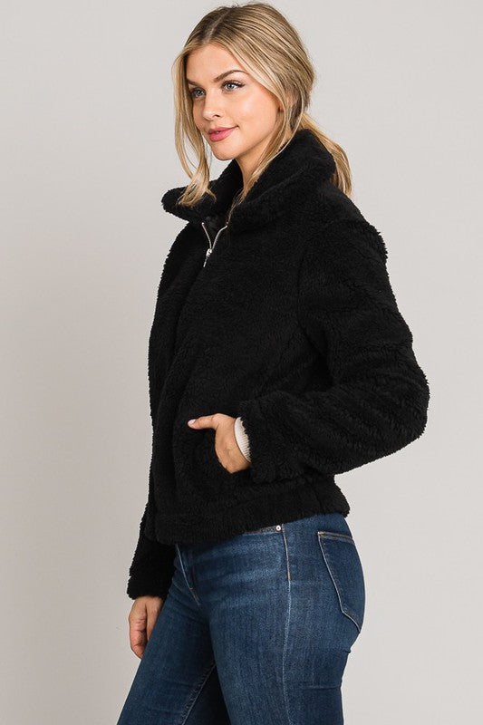 PINK FRIDAY Black Fleece Zip-up Short Jacket