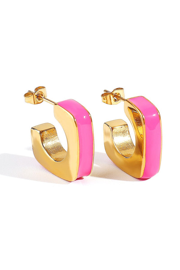 Gold Plated Geometric Pink Hoop Earrings