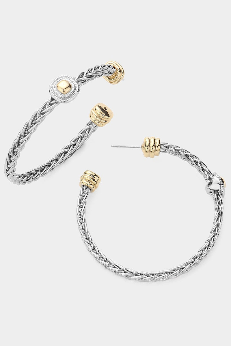 Two Tone Square Rope Metal Hoop Earrings