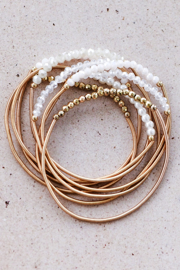Stretchy Layered Guitar String Beaded Bracelet Set