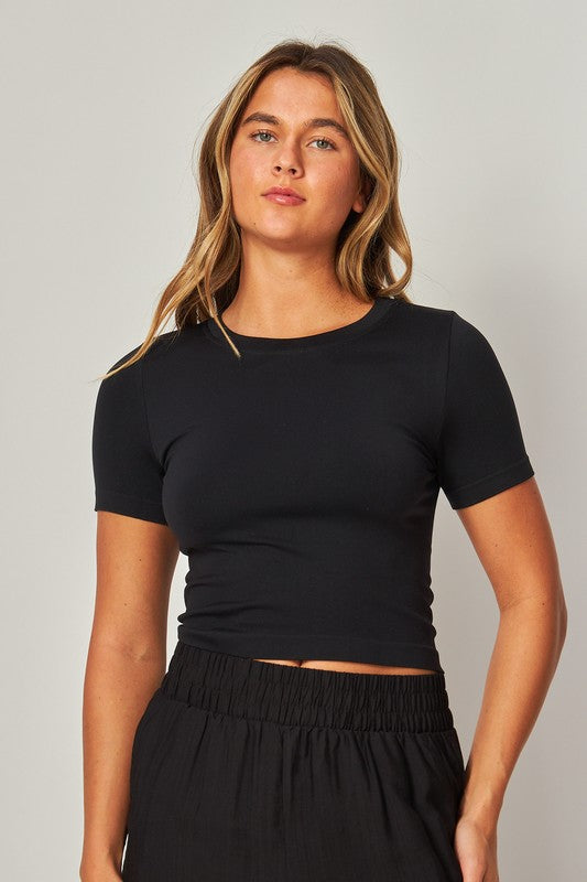 Best Deal Black Ultra-stretch Seamless Crew-neck Crop Top