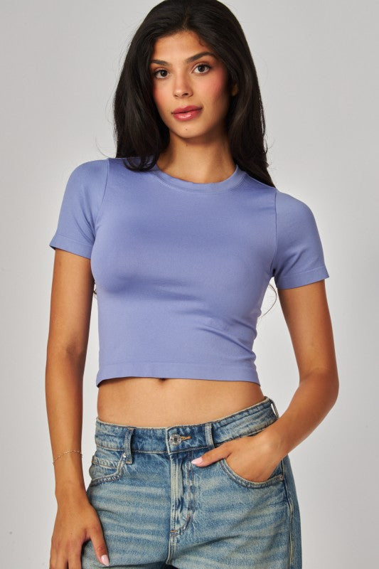 Best Deal Blue Dawn Ultra-stretch Seamless Crew-neck Crop Top