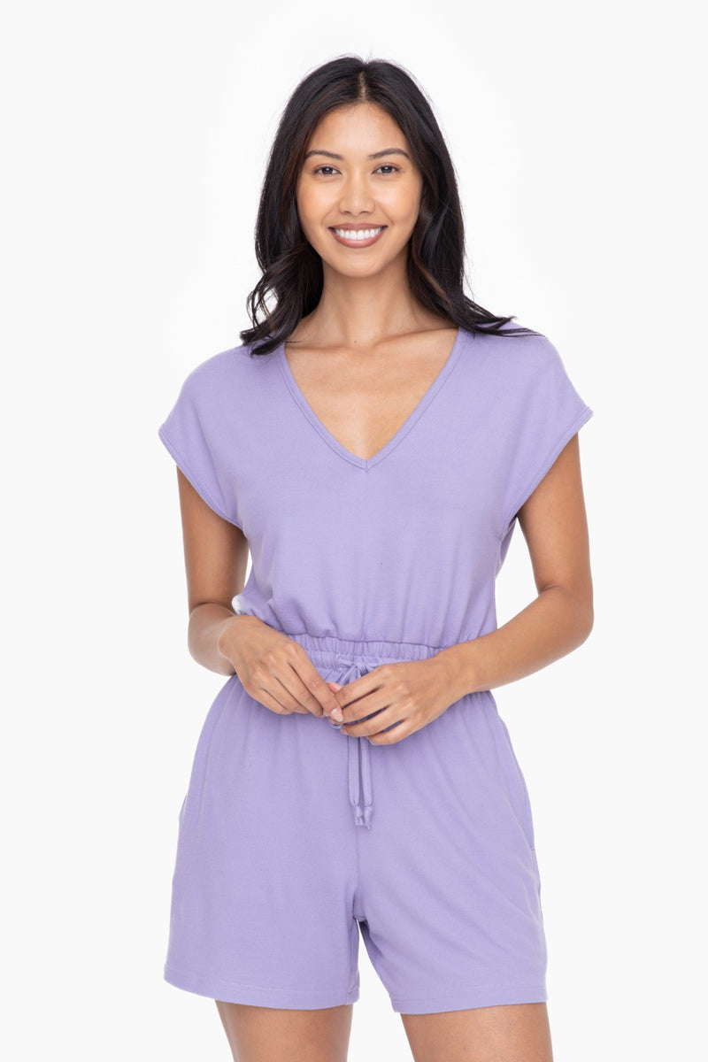 Brushed Lavender Hacci V-neck Romper