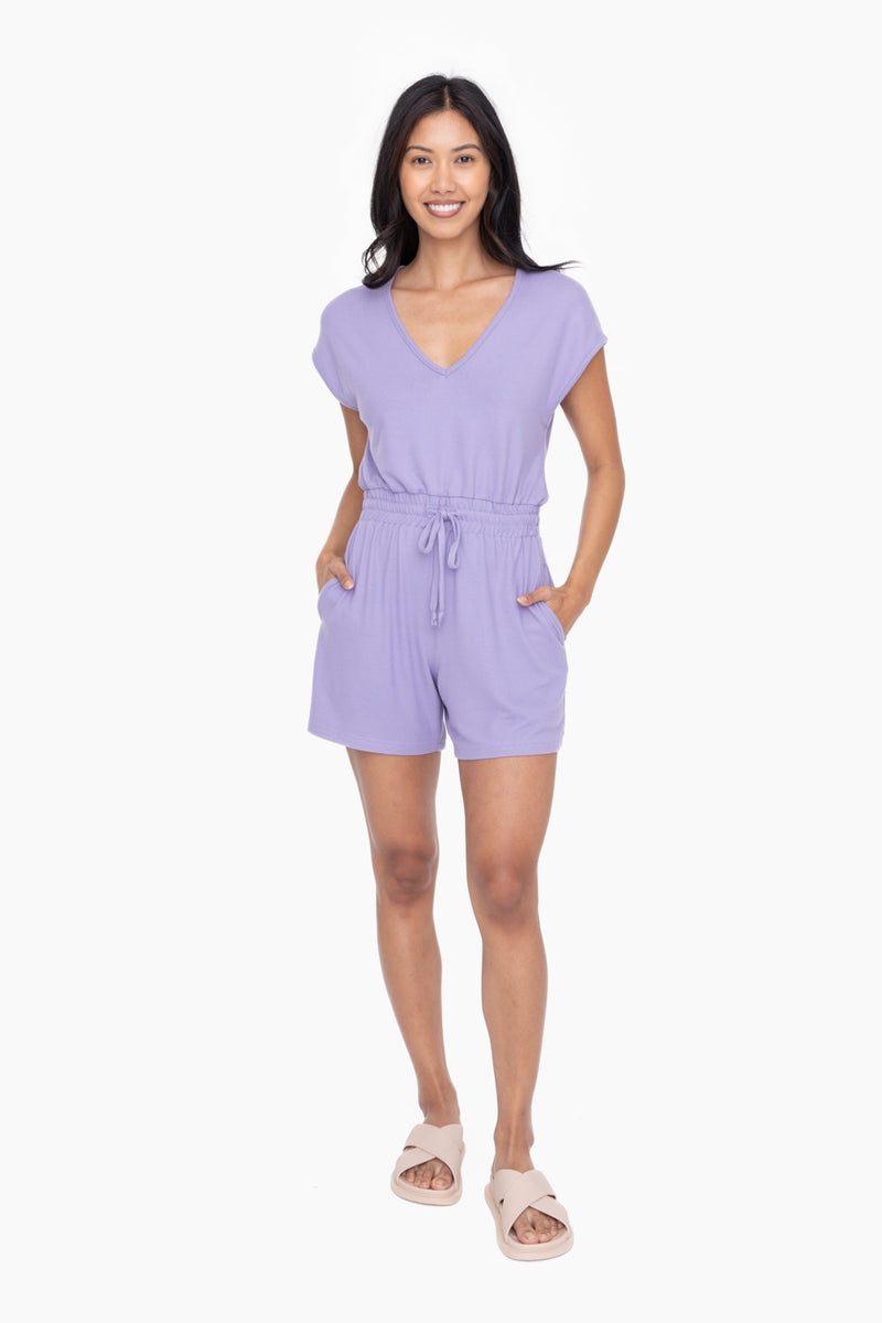 Brushed Lavender Hacci V-neck Romper