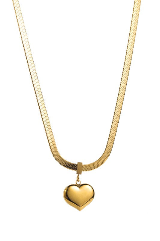 Gold Plated Gold Snake Chain Heart Pendant Necklace
