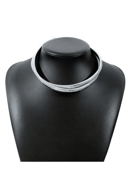 Double Metal Silver Chunky Statement Necklace