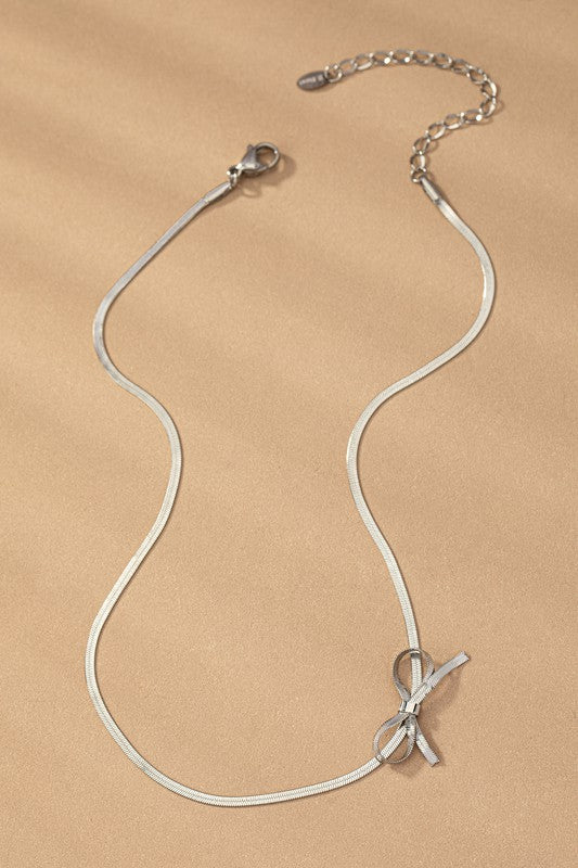 Waterproof Herringbone Silver Chain Bow Bracelet