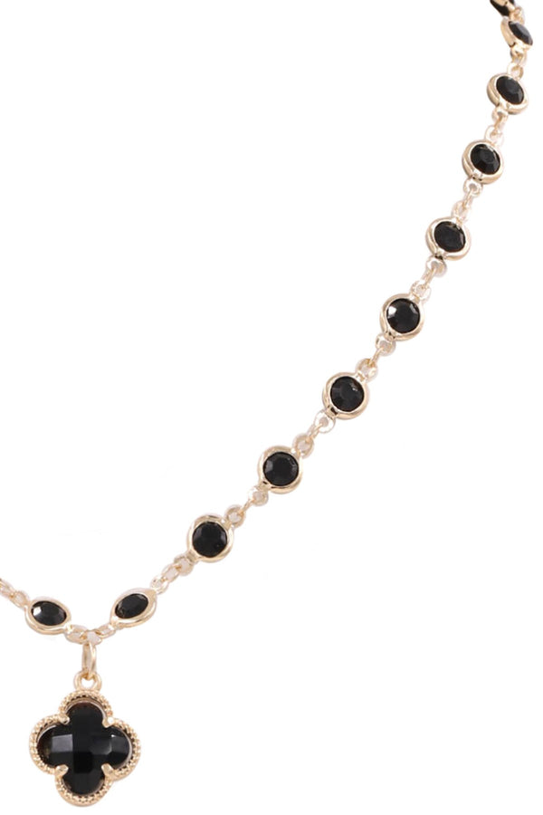 PINK FRIDAYGlass Jewel Station Quatrefoil NecklaceLucky Four-leaf Clover Metal Pendant Necklace