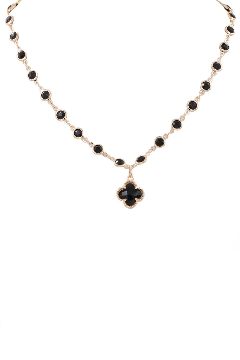 PINK FRIDAYGlass Jewel Station Quatrefoil NecklaceLucky Four-leaf Clover Metal Pendant Necklace