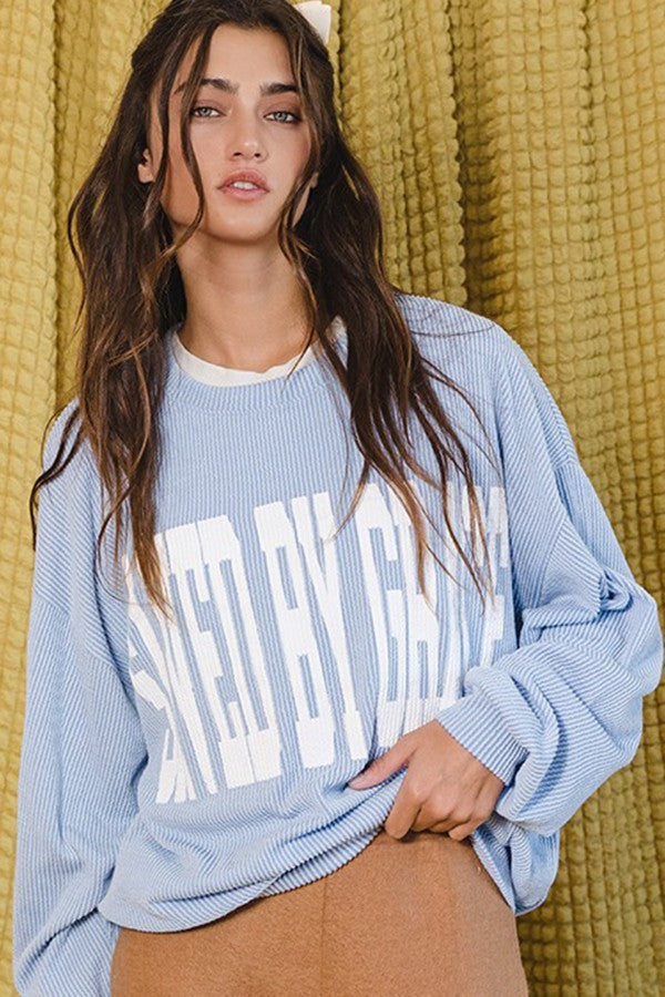 Bucketlist Blue 'Saved By Grace' Graphic Sweatshirt Top