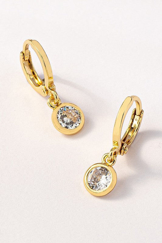Round CZ Drop Gold Huggie Hoop Earrings