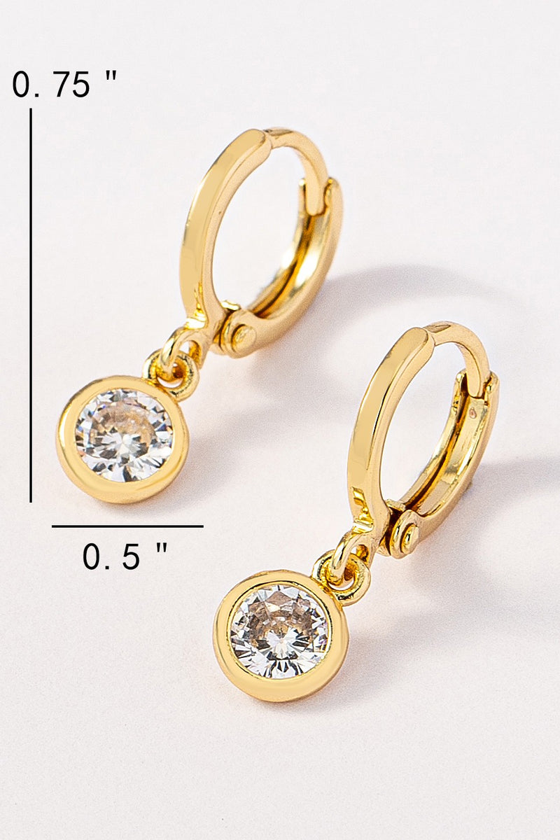 Round CZ Drop Gold Huggie Hoop Earrings