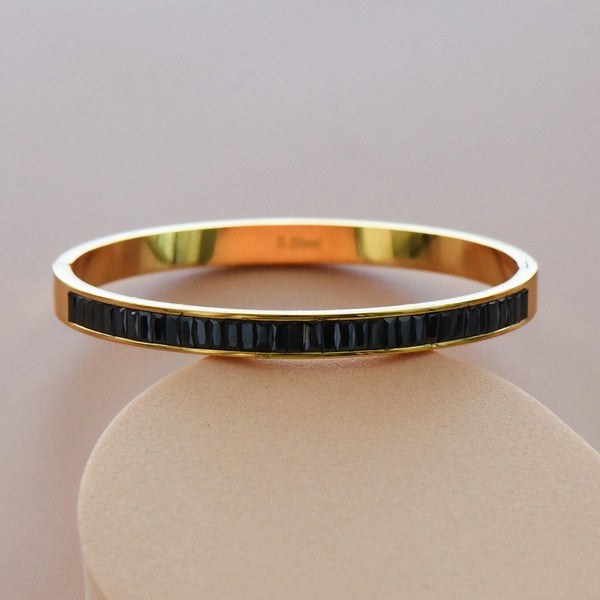Black Gemstone 18k Waterproof Non-tarnish Stainless Steel Bangle