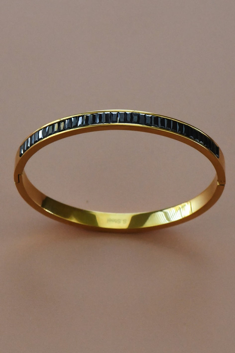 Black Gemstone 18k Waterproof Non-tarnish Stainless Steel Bangle