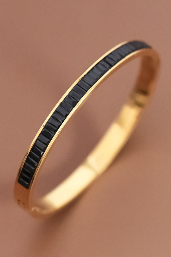 Black Gemstone 18k Waterproof Non-tarnish Stainless Steel Bangle