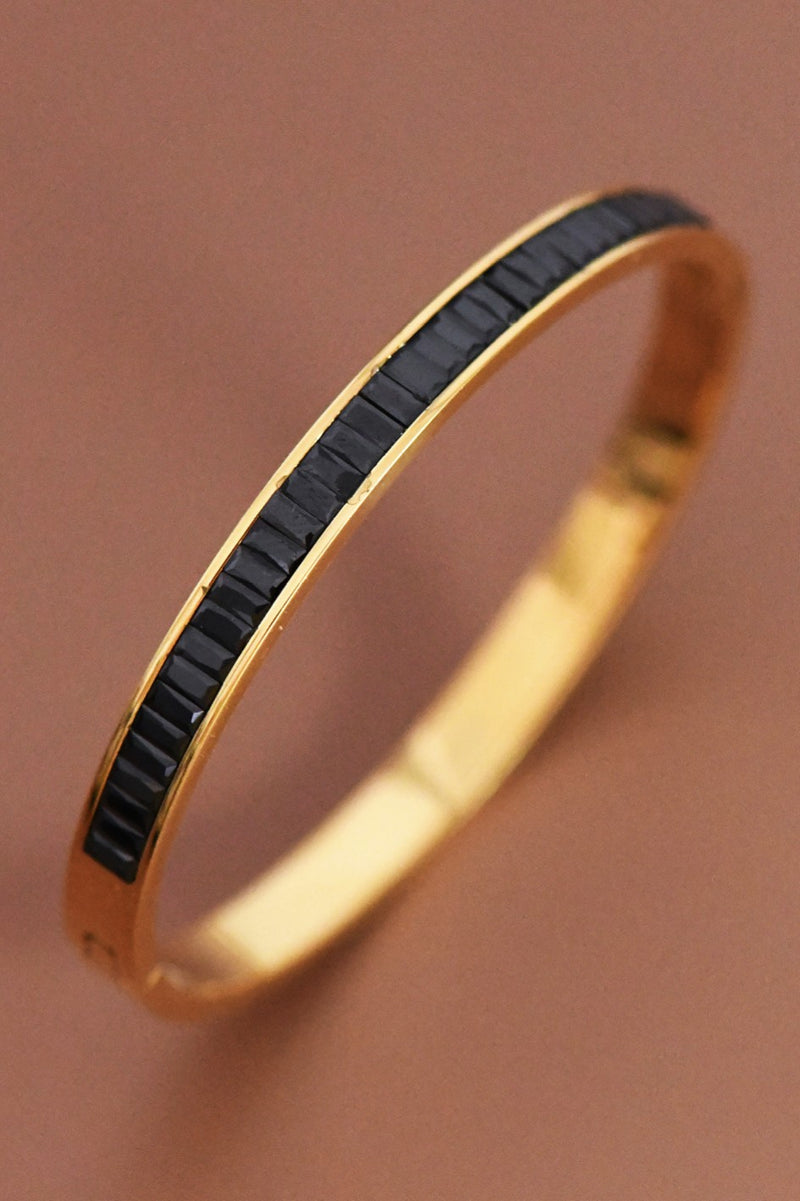 Black Gemstone 18k Waterproof Non-tarnish Stainless Steel Bangle