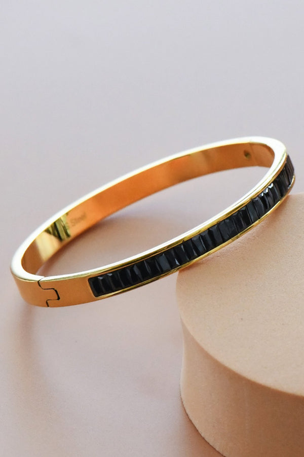 Black Gemstone 18k Waterproof Non-tarnish Stainless Steel Bangle
