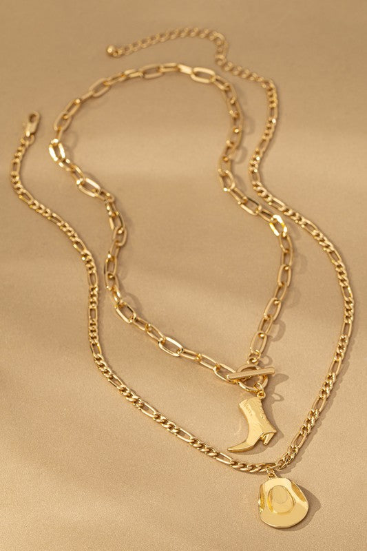 Two Necklaces Set With Cowboy Hat And Boot