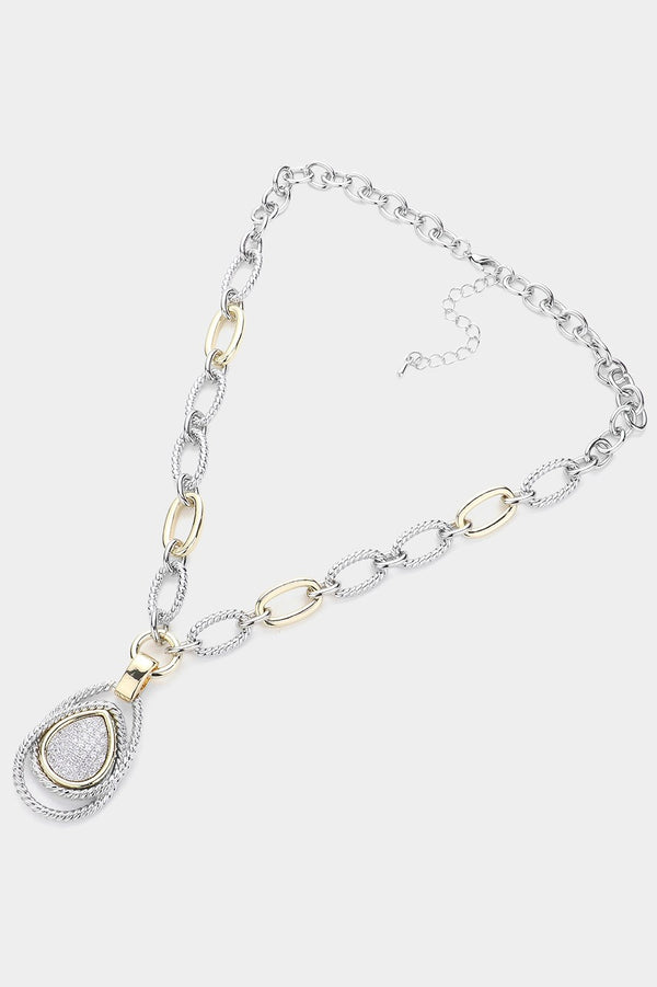 14K Gold Two Tone CZ Chunky Chain Necklace
