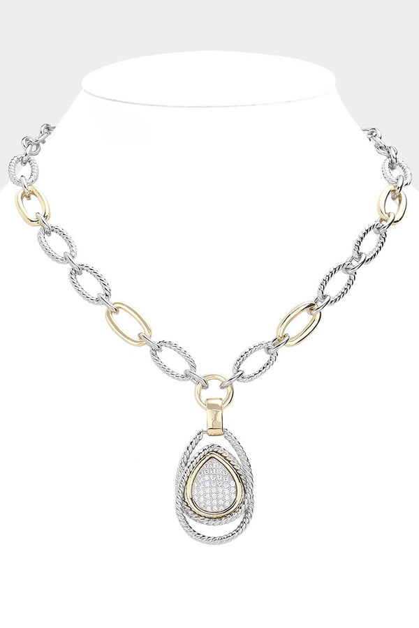 14K Gold Two Tone CZ Chunky Chain Necklace