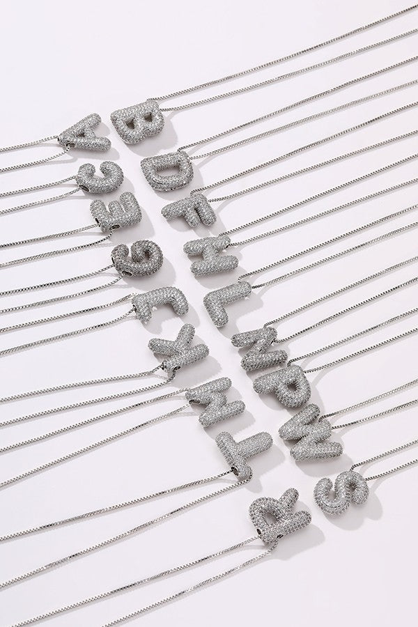 Silver Dipped Initial Pave Rhinestone Bubble Balloon Necklace