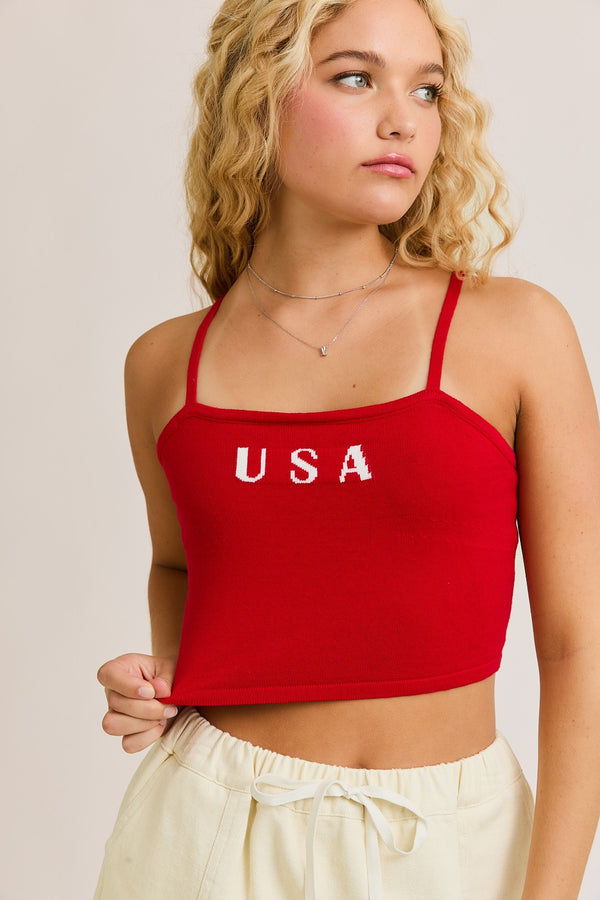Red USA Knit Tank Top