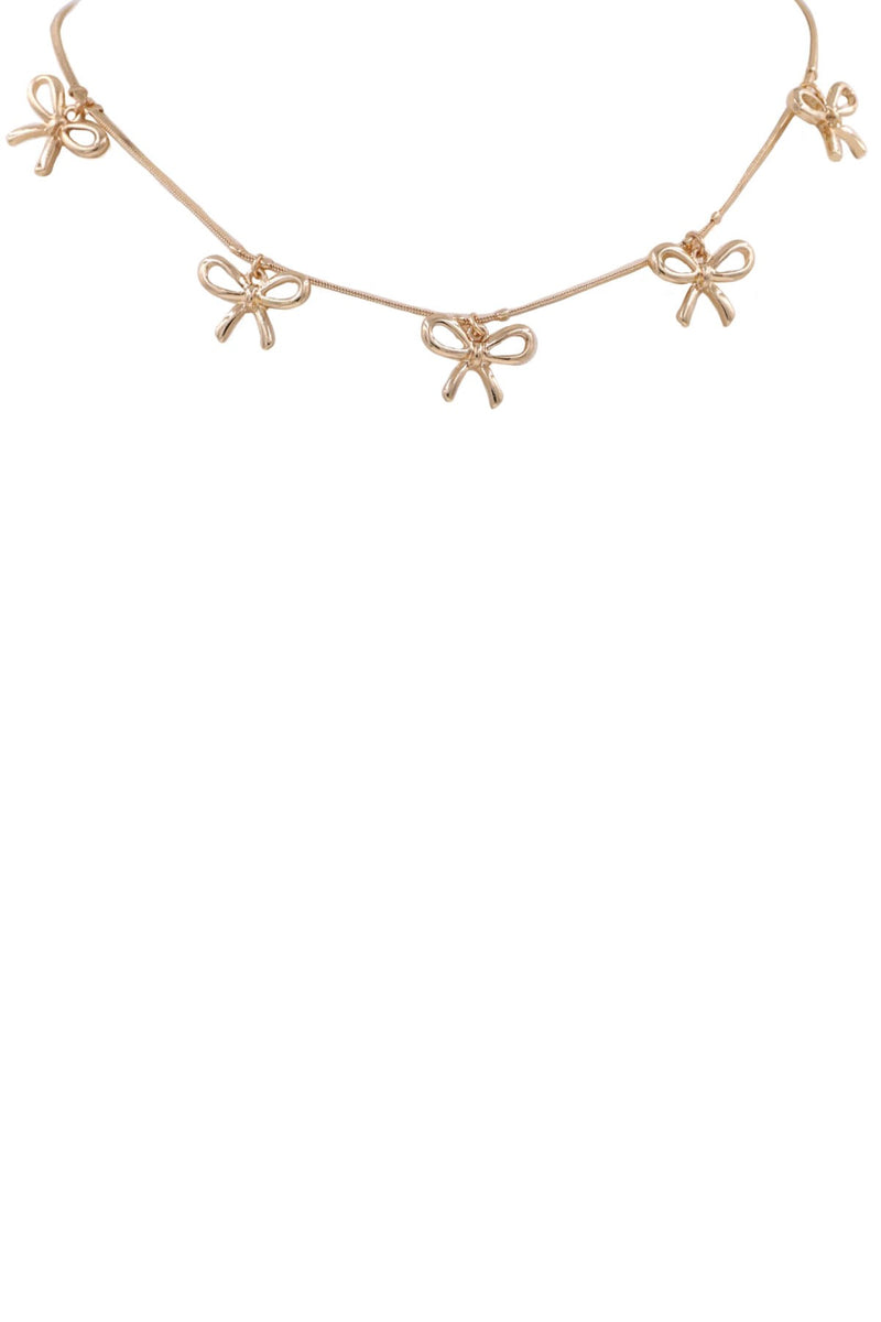 Gold Metal Chain Bow Pendant Necklace