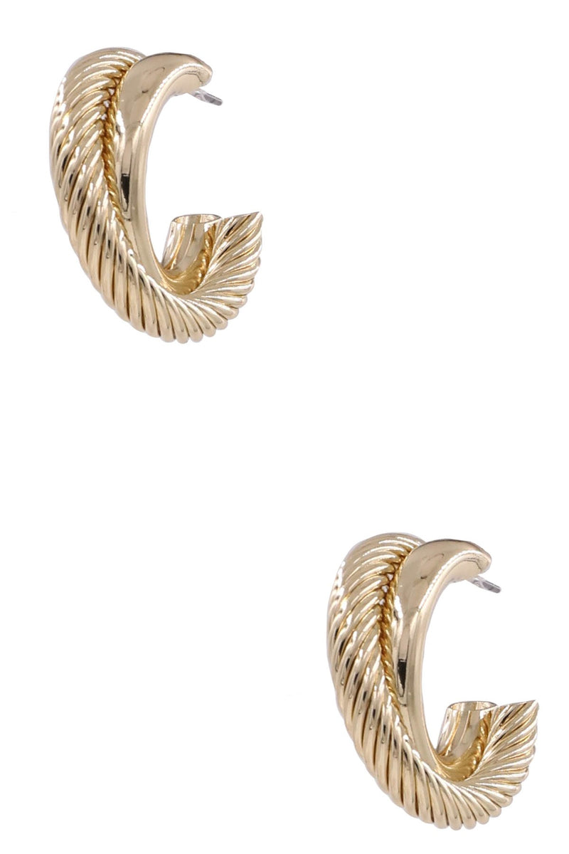 Designer Duo Gold Medium Metal Layered Hoop Earrings