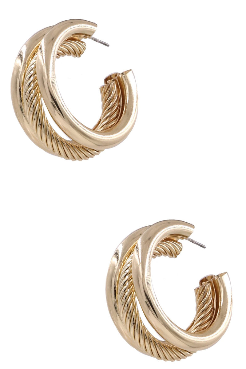 Designer Duo Gold Large Metal Layered Hoop Earrings