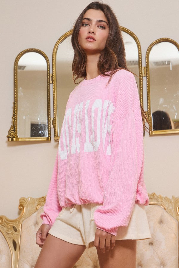 Bucketlist Pink 'God Is Love' Ribbed Oversized Lightweight Graphic Sweatshirt