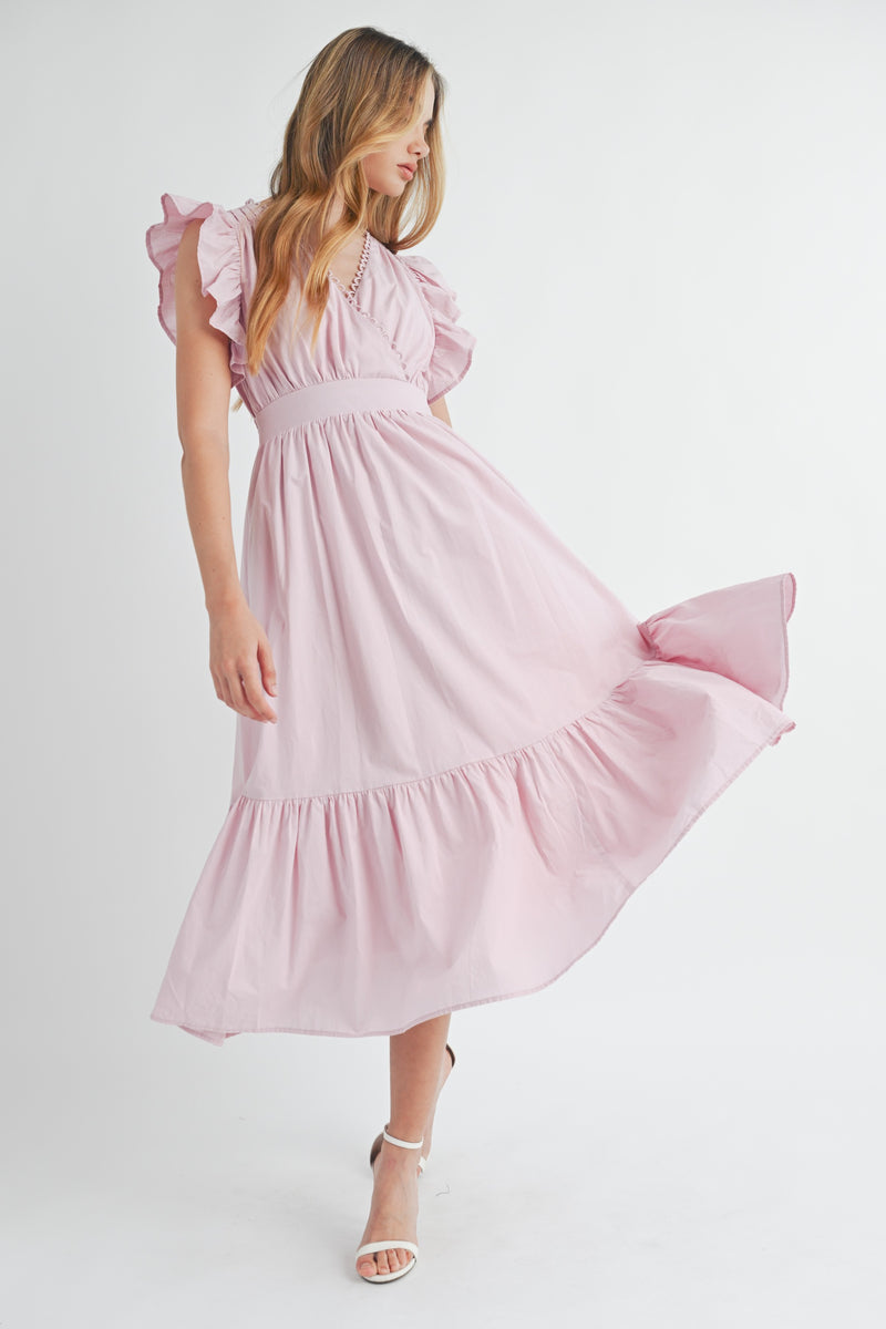 Mable Pink Poplin Scalloped Trim Surplus Midi Dress