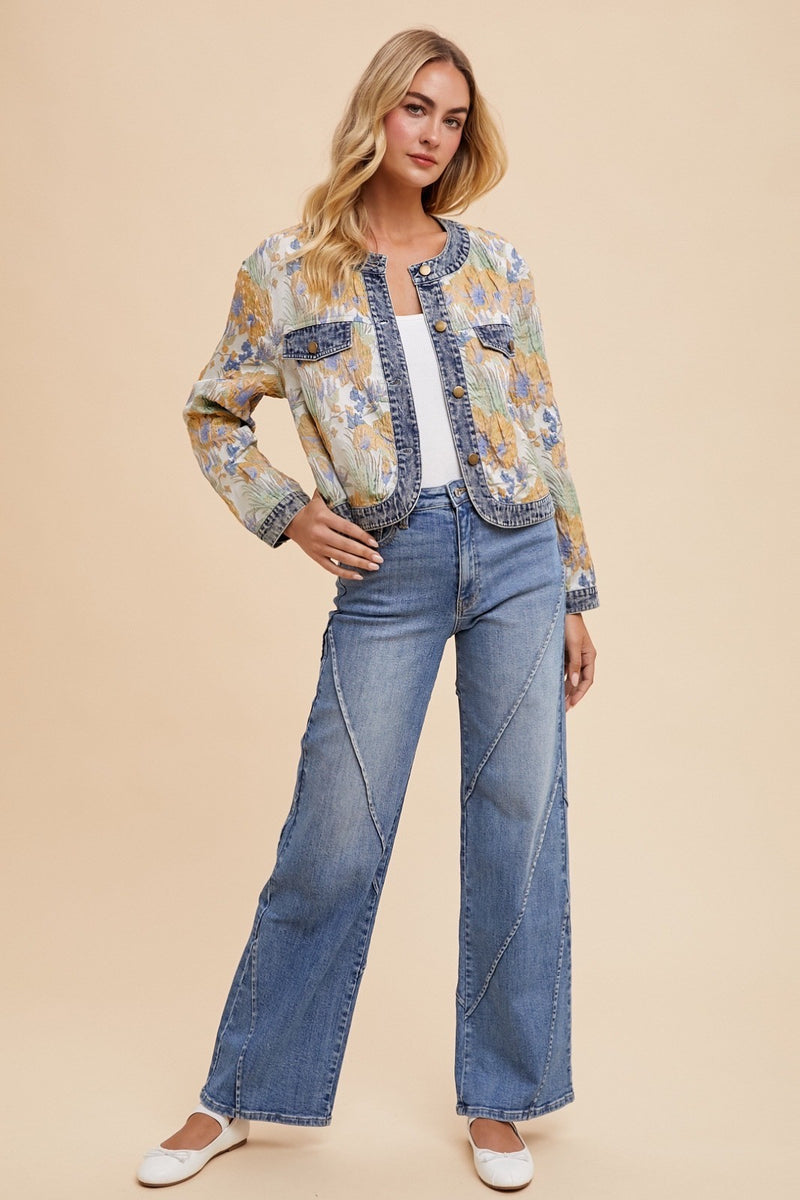 Stella Rae's Best Medium Wash Stretch High Rise Decorative Seams Wide Leg Jeans