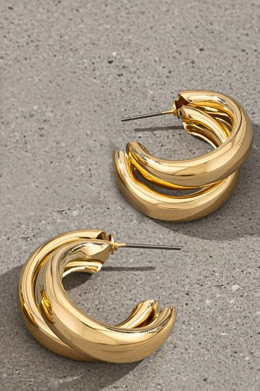 PINK FRIDAY Double Layer Hollow Puffy Hoop Earrings