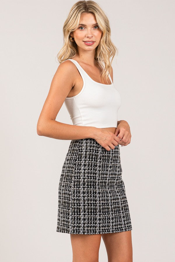 PINK FRIDAY Black Check Tweed Mini Skirt