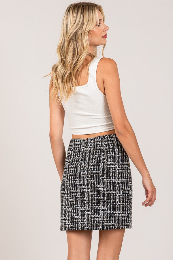 PINK FRIDAY Black Check Tweed Mini Skirt