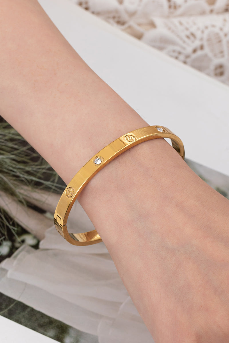 Gold Non Tarnish Stainless Steel Hinge Bangle Bracelet