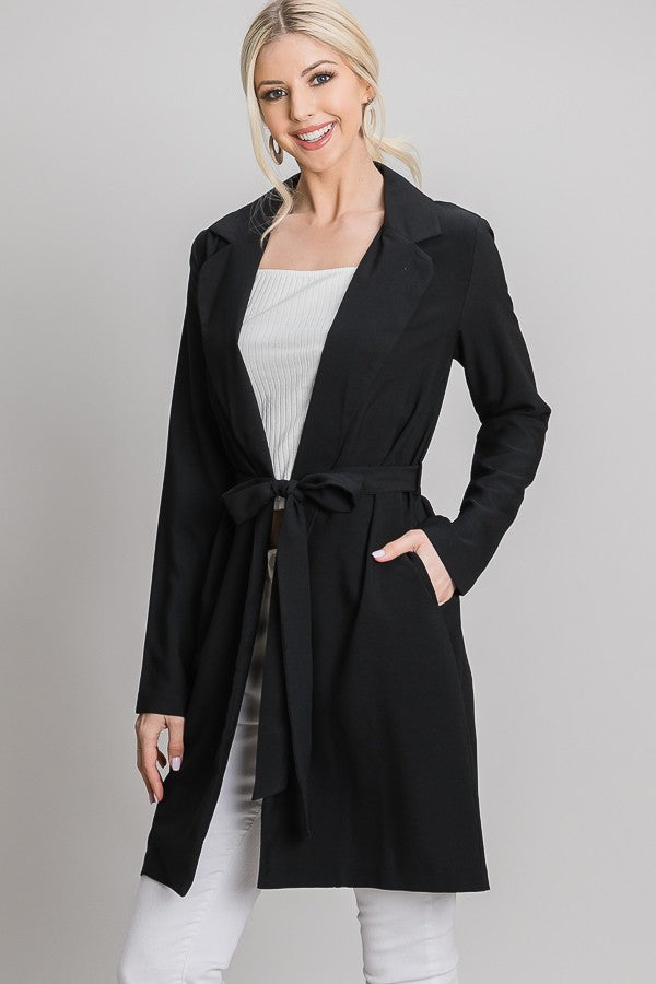 PINK FRIDAY Black Front Tie Long Jacket