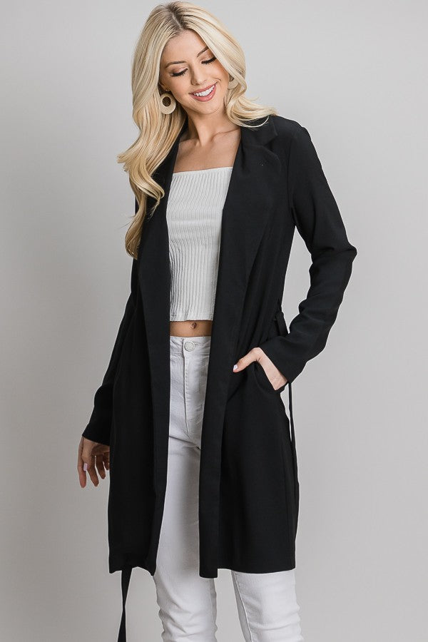 PINK FRIDAY Black Front Tie Long Jacket
