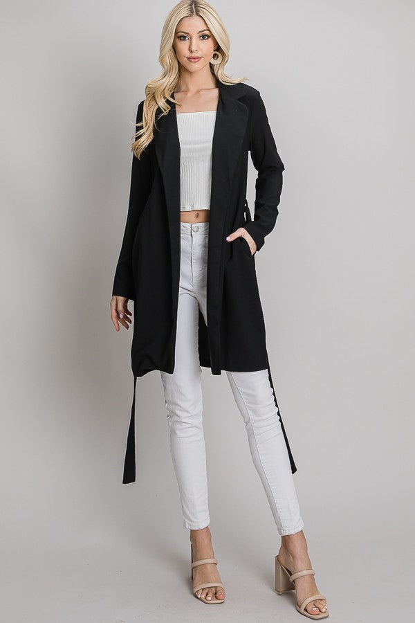 PINK FRIDAY Black Front Tie Long Jacket