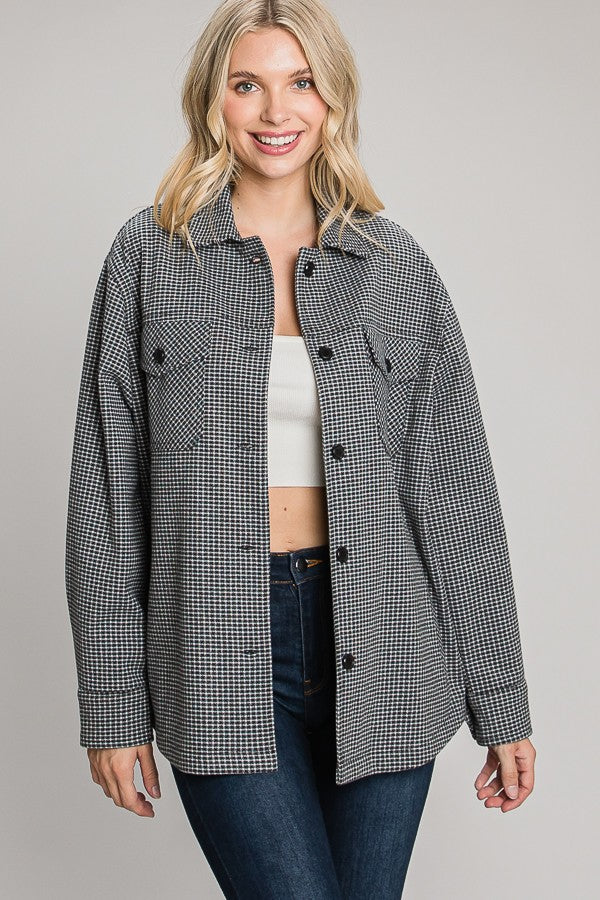 PINK FRIDAY Brush Mini Grid Check Oversized Shacket