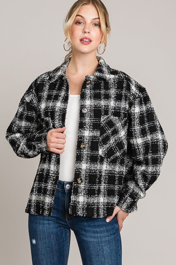 Black Plaid Check Tweed Oversized Shacket