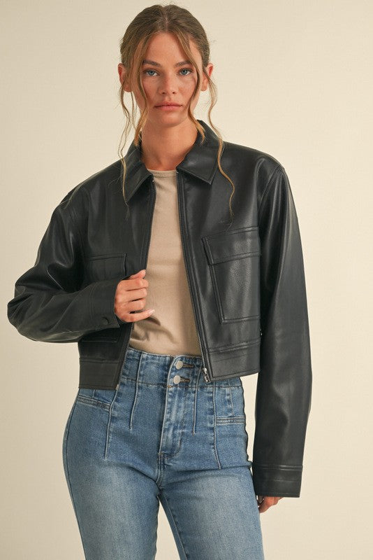 Time For Something New Black Pleather Jacket With Pockets