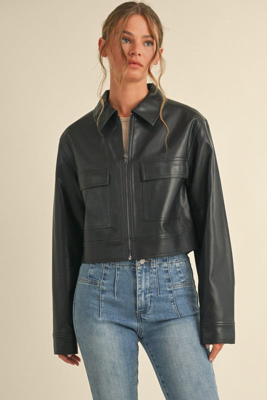 Time For Something New Black Pleather Jacket With Pockets