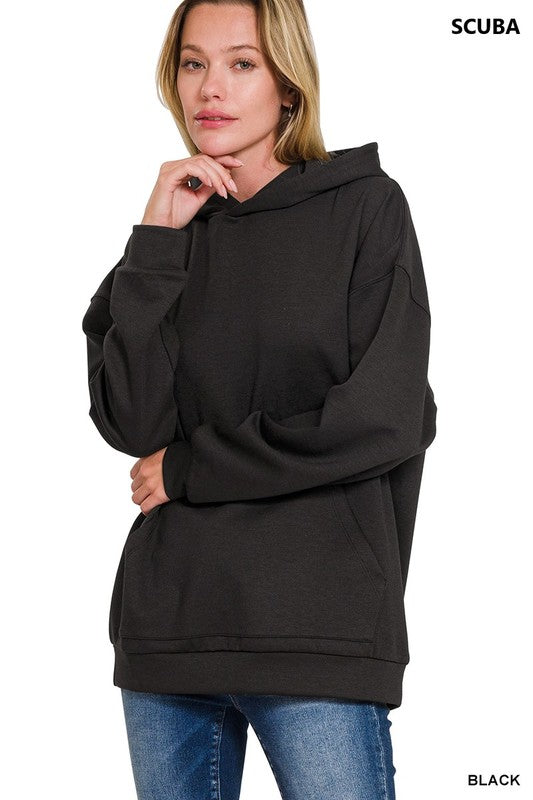 Black Scuba Hoodie With Kangaroo Pockets