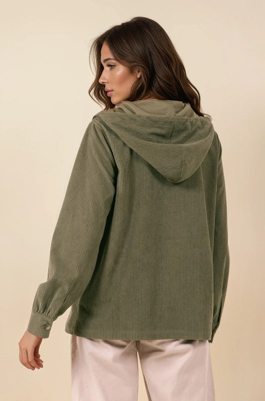 Olive Velour Half Zip Hooded Anorak W/ Patch Pocket