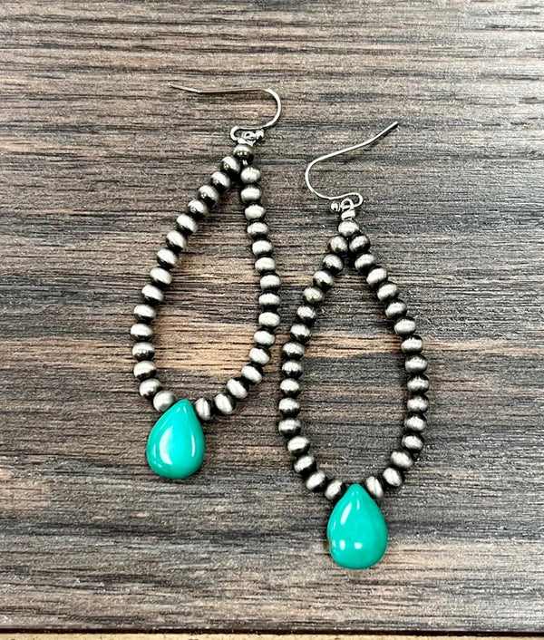 Handmade Navajo Bead, Turquoise Drop Earrings