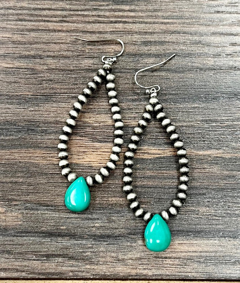 Handmade Navajo Bead, Turquoise Drop Earrings