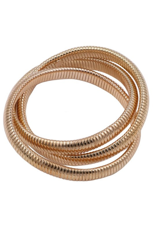 Metal Coil Gold Tangle Layered Stretch Bracelet Set